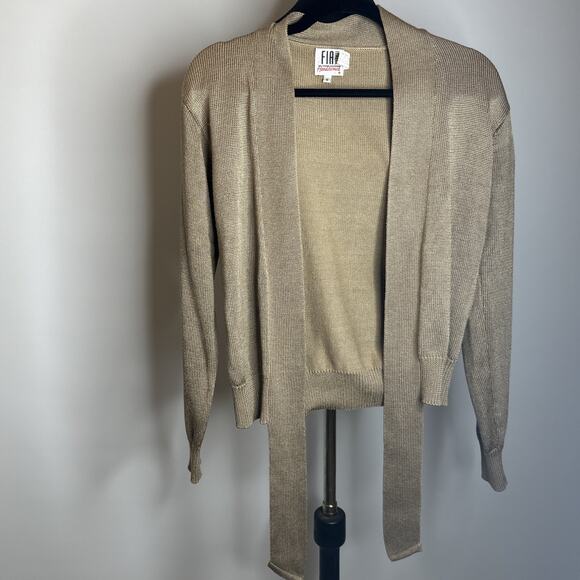 Vintage Fia Italia Handloomed Cardigan Sweater Knit Gold Open Front Womens S - Picture 9 of 9